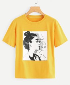 Cartoon Portrait Print Tee T-shirt FD01