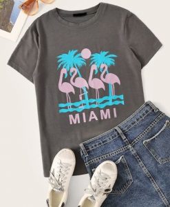 Miami Flamingo Letter T Shirt SR01