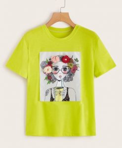 Neon Lime Stereo Flowers Figure T-Shirt AF19M0