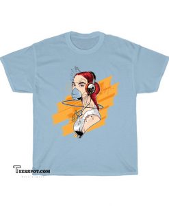 Drawn Girl Headphones Illustration T-Shirt AL22D0