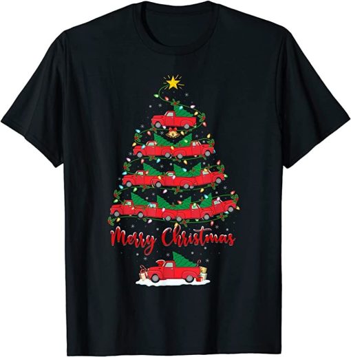 Pickup Truck Xmas Lighting Santa Pickup Truck Christmas Tree T-Shirt AL