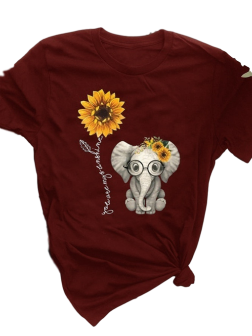 Cute Small Elephant Sunflower T-Shirt AL