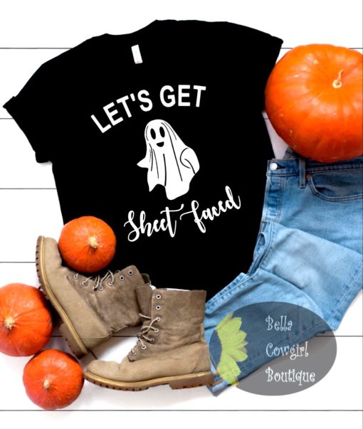 Ghost Halloween Let's Get Sheet Faced T-Shirt AL