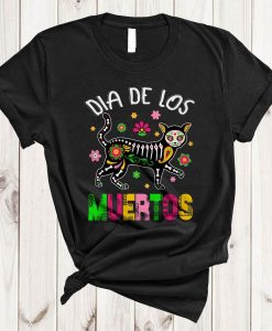 Dia De Los Muertos Cool Cute Day Of The Dead Flowers Mexican Skull Skeleton Cat Lover T-Shirt AL