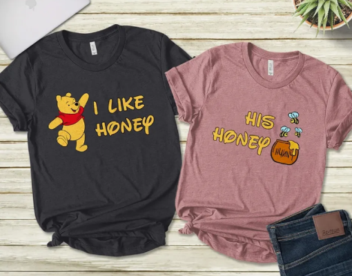 Valentine Pooh Bear Couple I Like Honey His Honey Honeymoon T-Shirt SD