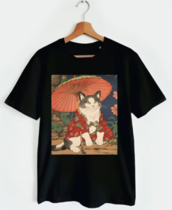 Adorable Geisha Cat With Parasol T-shirt SD