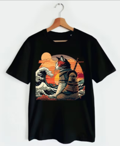 Retro samurai Cat With Wave T-shirt SD