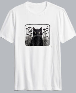 Vintage Floral Folklore Black Cat T-shirt SD